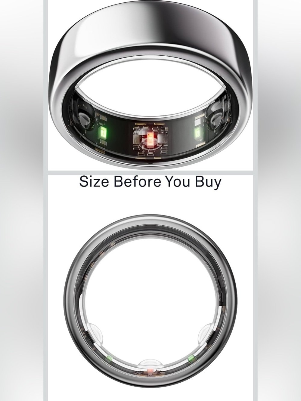 Oura Smart Ring in Polished Silver with Green and Red LEDs